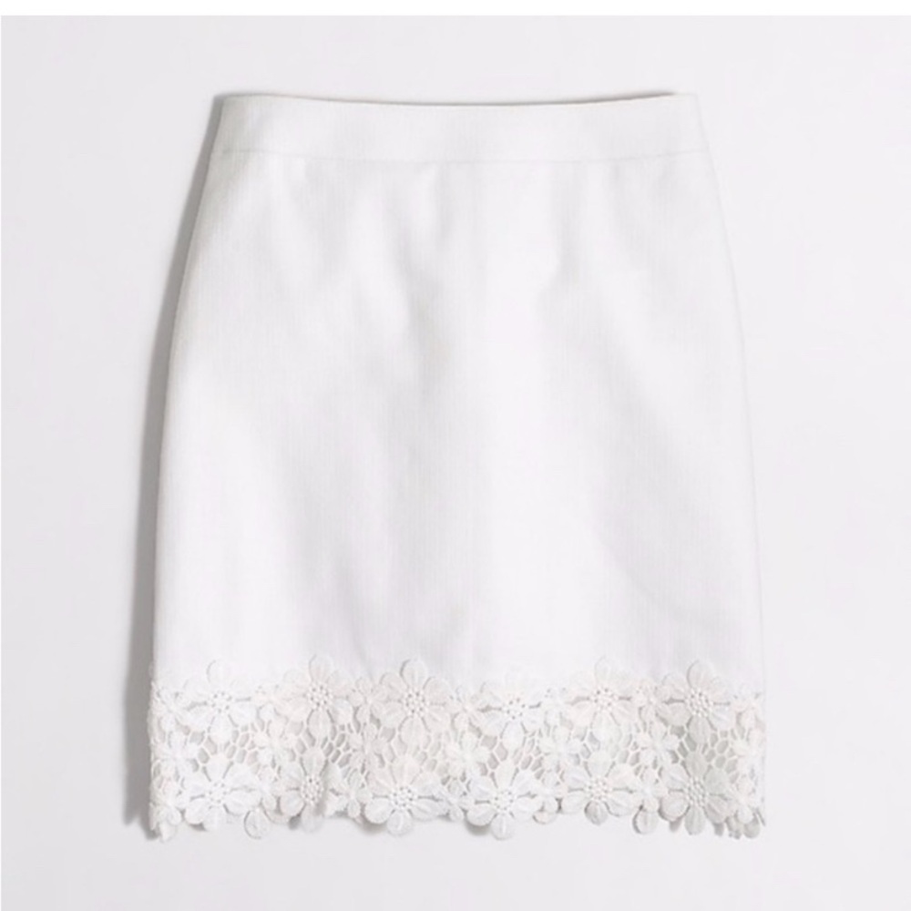 J. Crew White Floral Lace Pencil Skirt